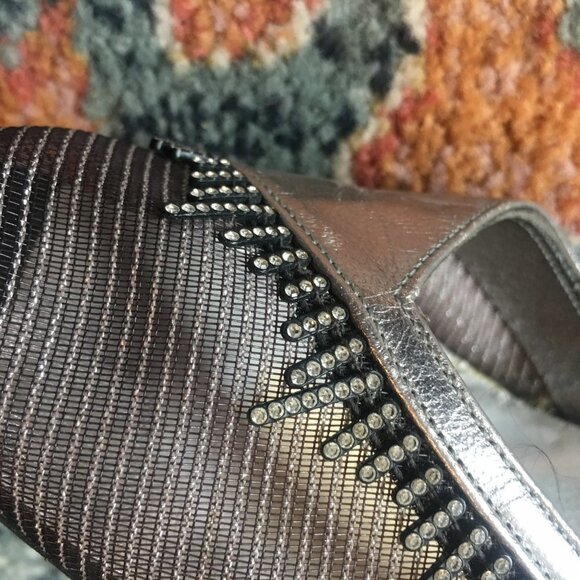 STUART WEITZMAN Vintage Silver Leather Crystals Mesh Slingback Pumps Heels 7N - Picture 15 of 16